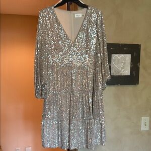 Eliza J Silver Sequin Mini Dress